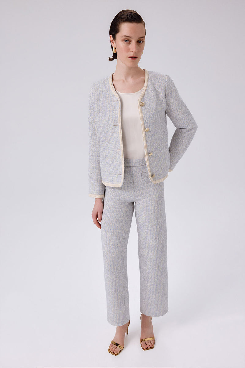 Light Blue Gold Button Detailed Tweed Pants