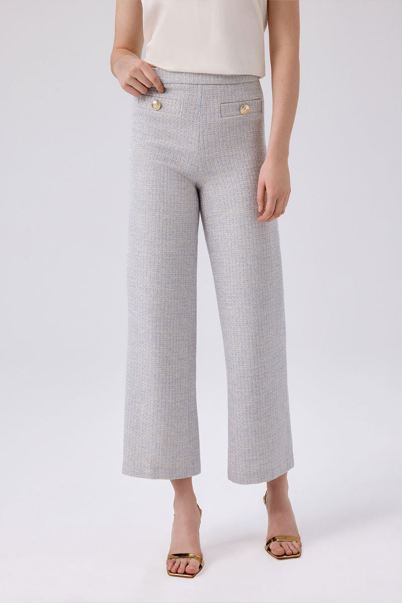 Light Blue Gold Button Detailed Tweed Pants