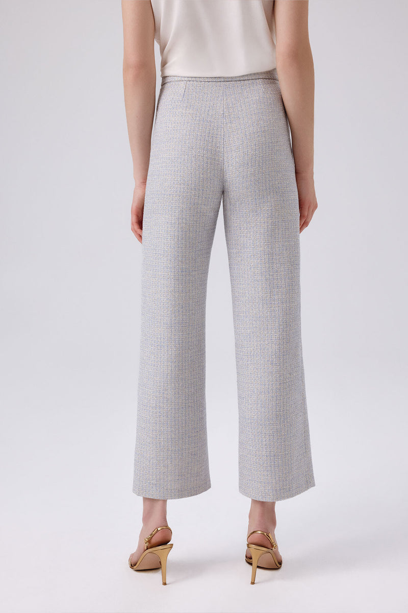 Light Blue Gold Button Detailed Tweed Pants