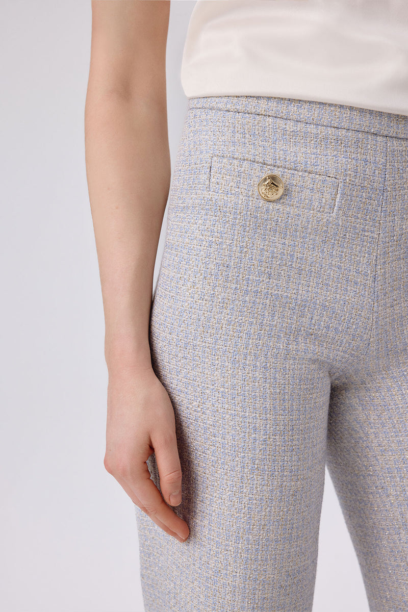 Light Blue Gold Button Detailed Tweed Pants