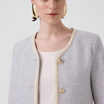 Light Blue Gold Button Tweed Women's Jacket