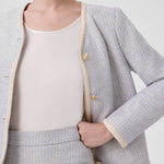 Light Blue Gold Button Tweed Women's Jacket
