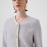 Light Blue Gold Button Tweed Women's Jacket