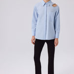 Baby Blue Stone Embroidered Oversized Women's Shirt