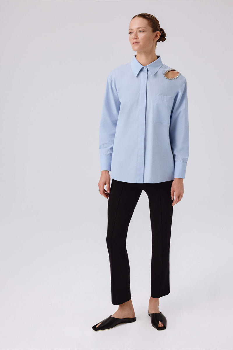 Baby Blue Stone Embroidered Oversized Women's Shirt