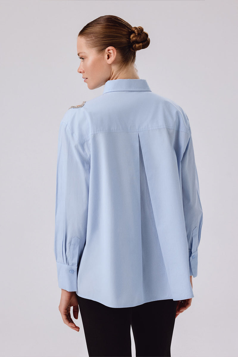 Baby Blue Stone Embroidered Oversized Women's Shirt