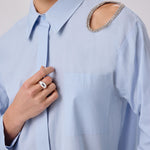 Baby Blue Stone Embroidered Oversized Women's Shirt