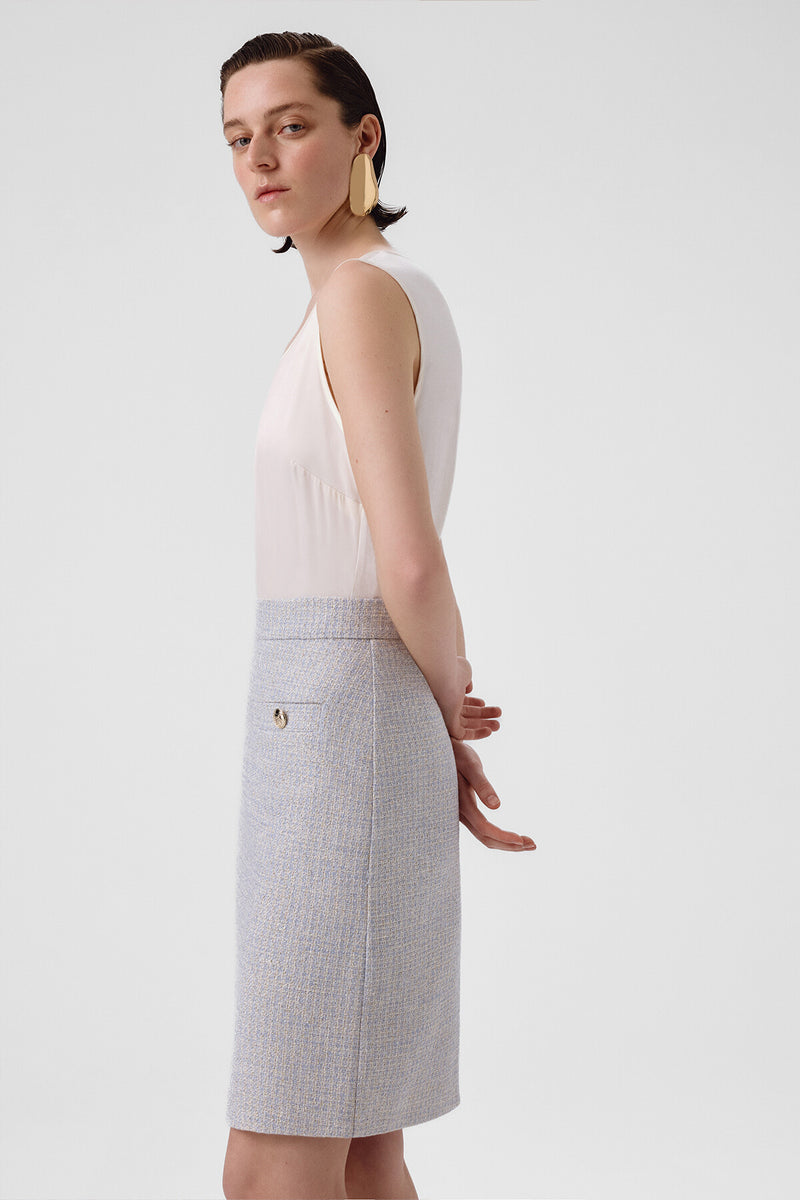Light Blue Pencil Skirt with Slit Detail