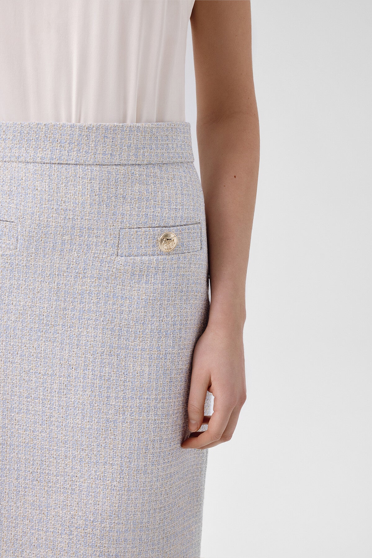 Light Blue Pencil Skirt with Slit Detail