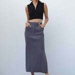 Anthracite Slit Detail Long Knit Skirt