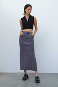 Anthracite Slit Detail Long Knit Skirt