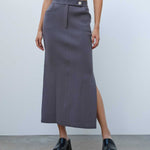 Anthracite Slit Detail Long Knit Skirt