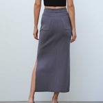 Anthracite Slit Detail Long Knit Skirt