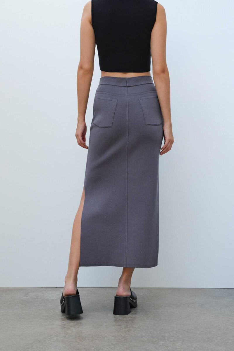 Anthracite Slit Detail Long Knit Skirt