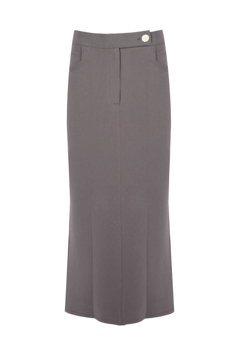 Anthracite Slit Detail Long Knit Skirt