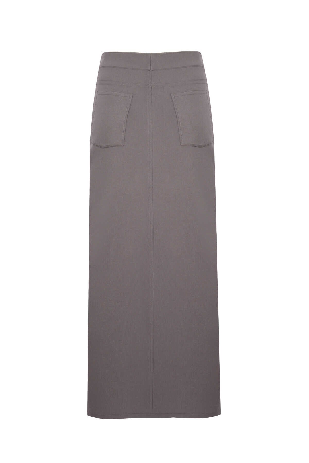 Anthracite Slit Detail Long Knit Skirt
