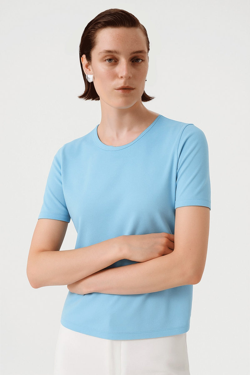 Baby Blue Bicycle Neck Short Sleeve Women's T-Shirt