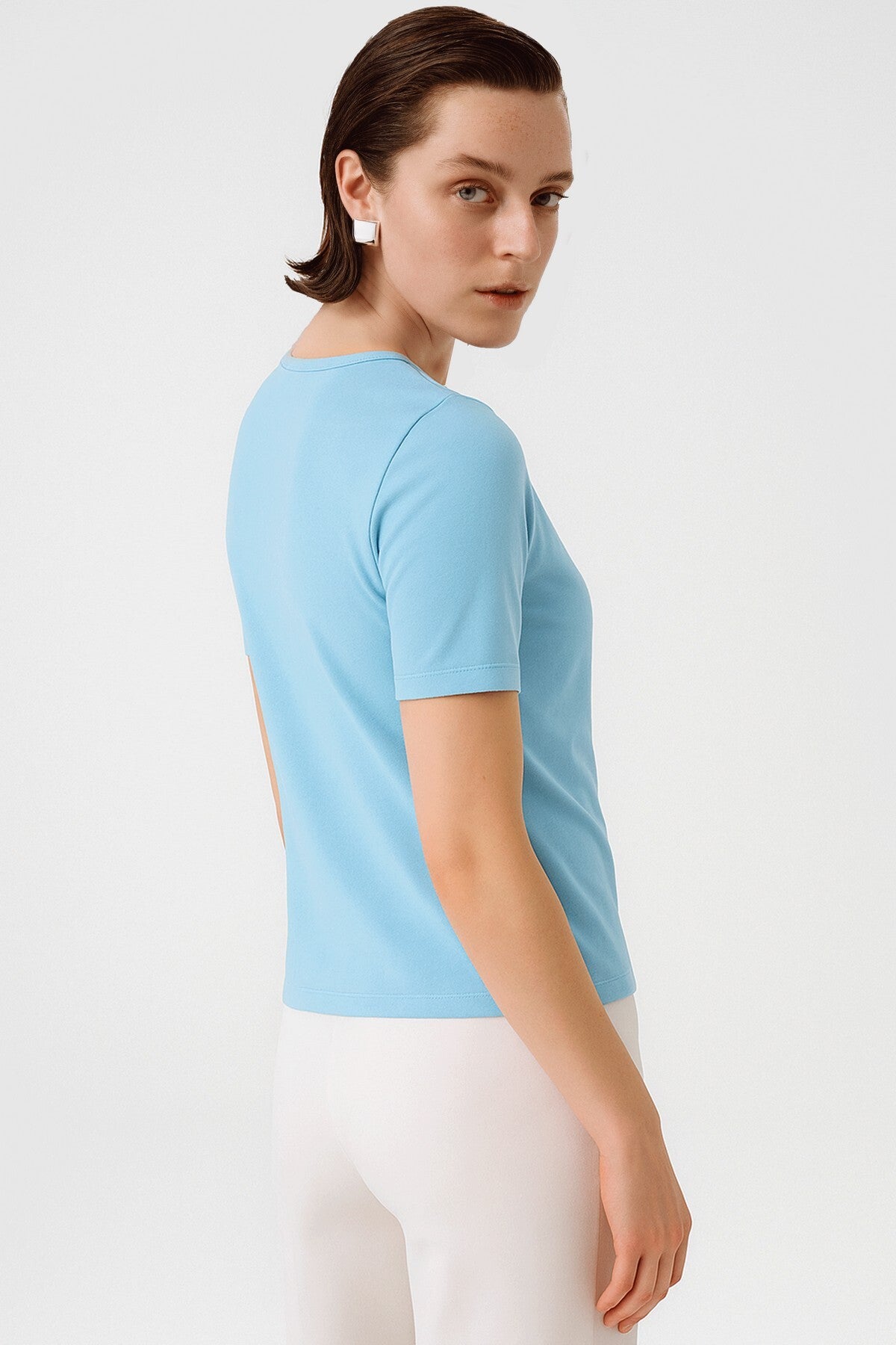 Baby Blue Bicycle Neck Short Sleeve Women's T-Shirt