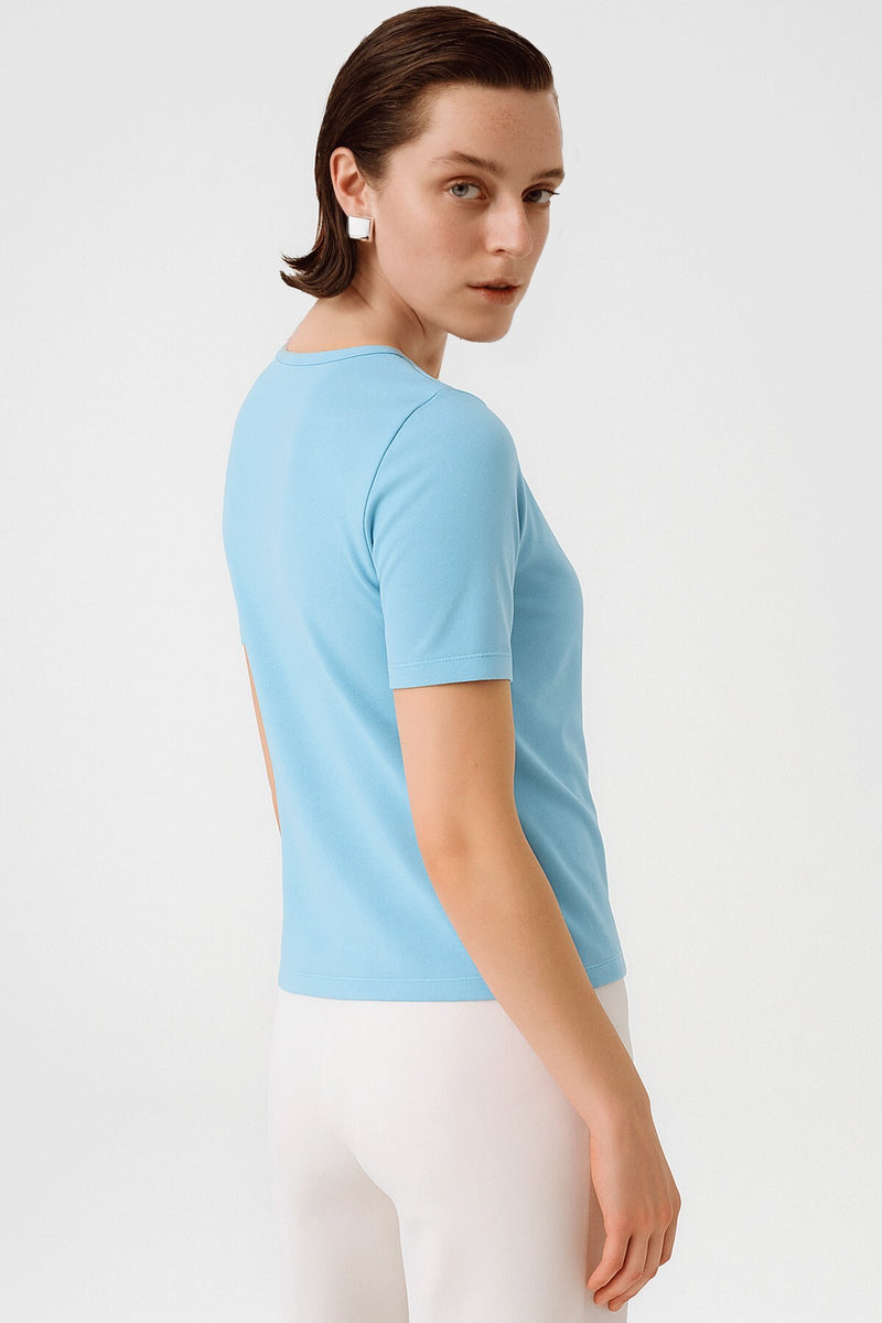 Baby Blue Bicycle Neck Short Sleeve Women's T-Shirt