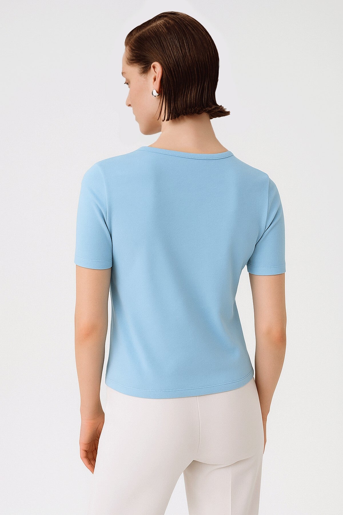 Baby Blue Bicycle Neck Short Sleeve Women's T-Shirt