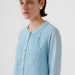 Baby Blue Lace Detail Buttoned Women's Cardigan