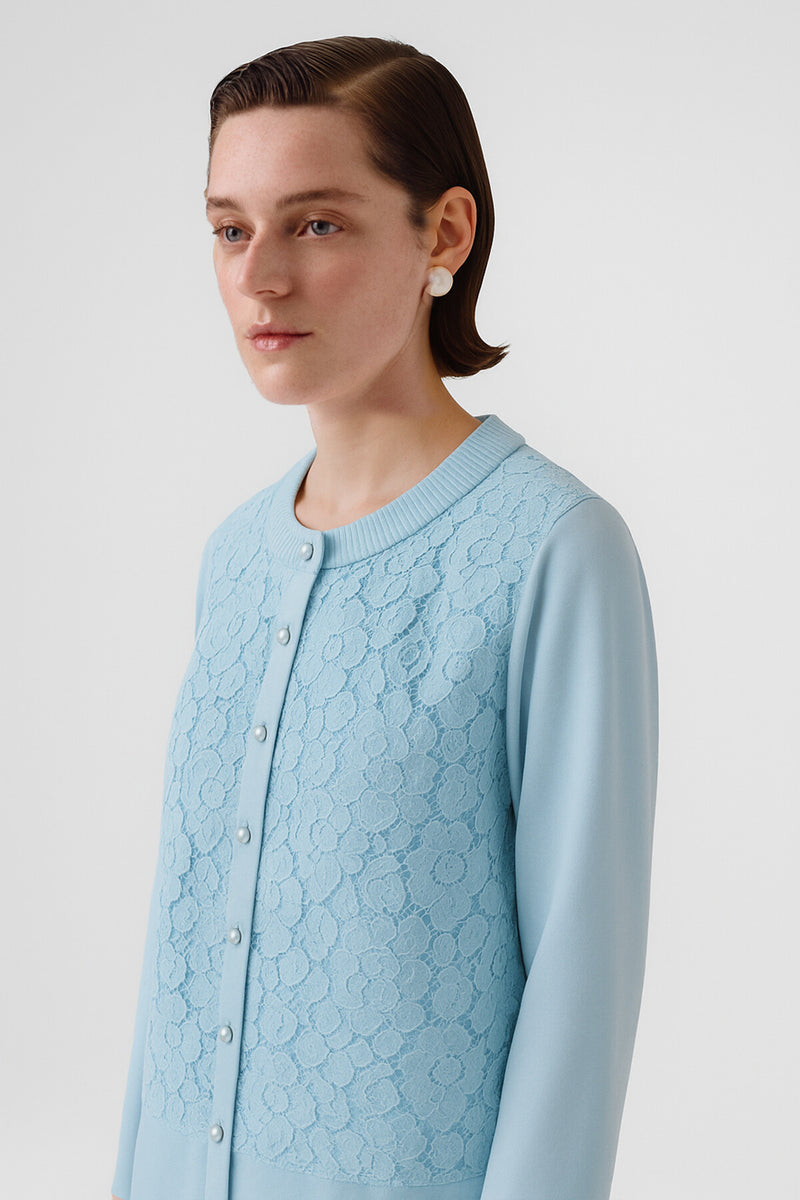Baby Blue Lace Detail Buttoned Women's Cardigan