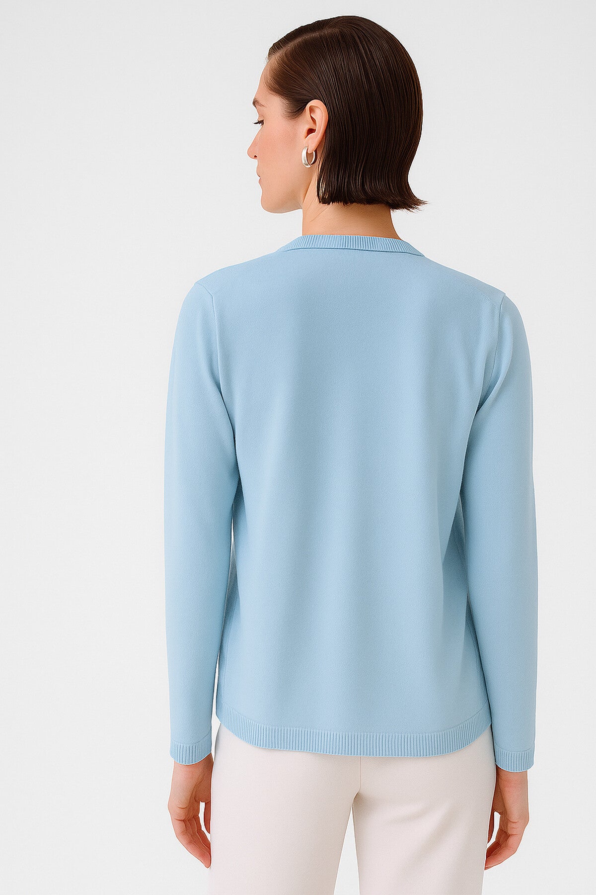 Baby Blue Lace Detail Buttoned Women's Cardigan