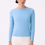 Baby Blue Boat Neck Patterned Women's Sweater