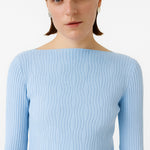 Baby Blue Boat Neck Patterned Women's Sweater