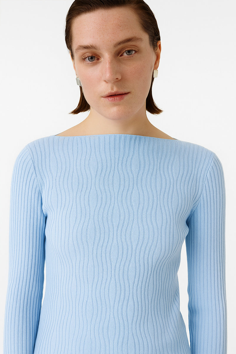 Baby Blue Boat Neck Patterned Women's Sweater
