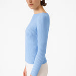Baby Blue Boat Neck Patterned Women's Sweater