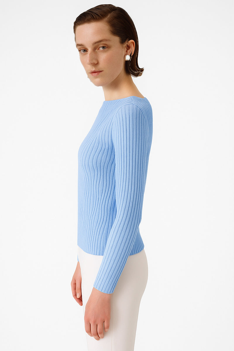 Baby Blue Boat Neck Patterned Women's Sweater