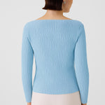 Baby Blue Boat Neck Patterned Women's Sweater