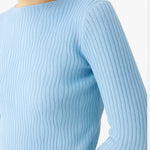 Baby Blue Boat Neck Patterned Women's Sweater