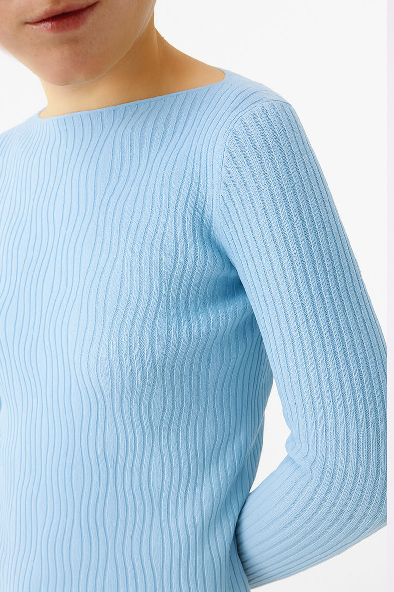 Baby Blue Boat Neck Patterned Women's Sweater