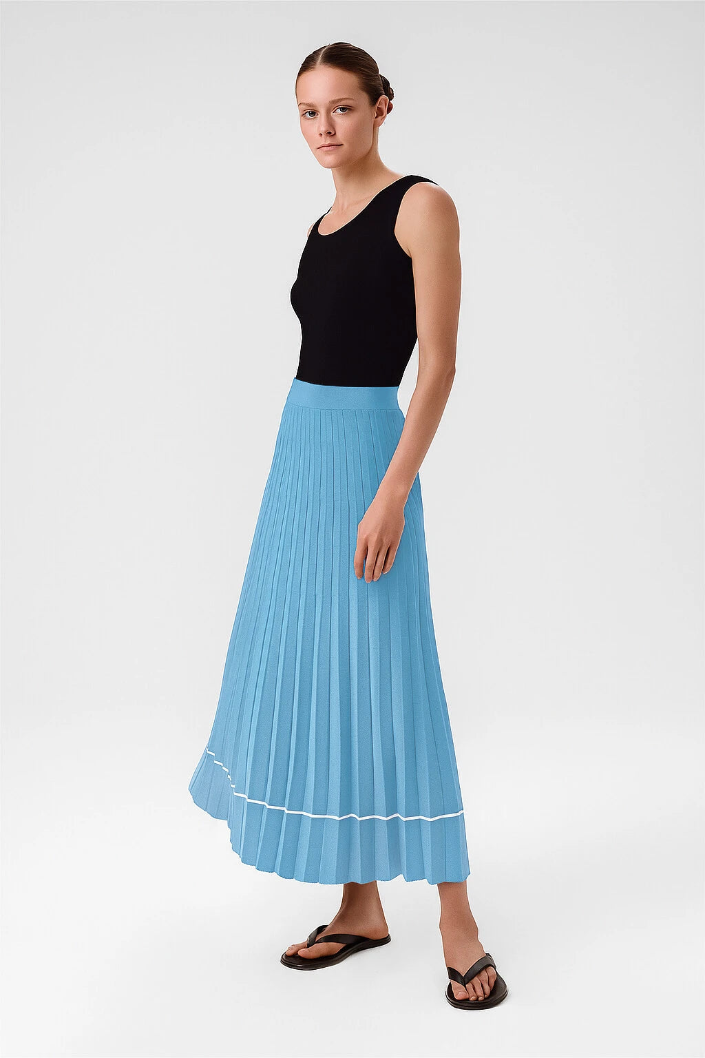 Baby Blue Pleated Long Skirt