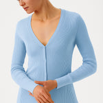 Baby Blue V-Neck Ribbed Fine Women's Cardigan
