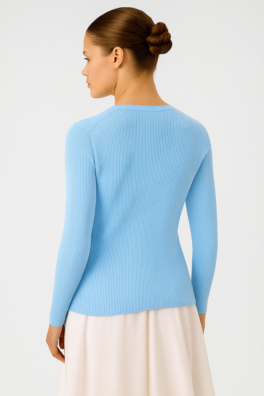 Baby Blue V-Neck Ribbed Fine Women's Cardigan