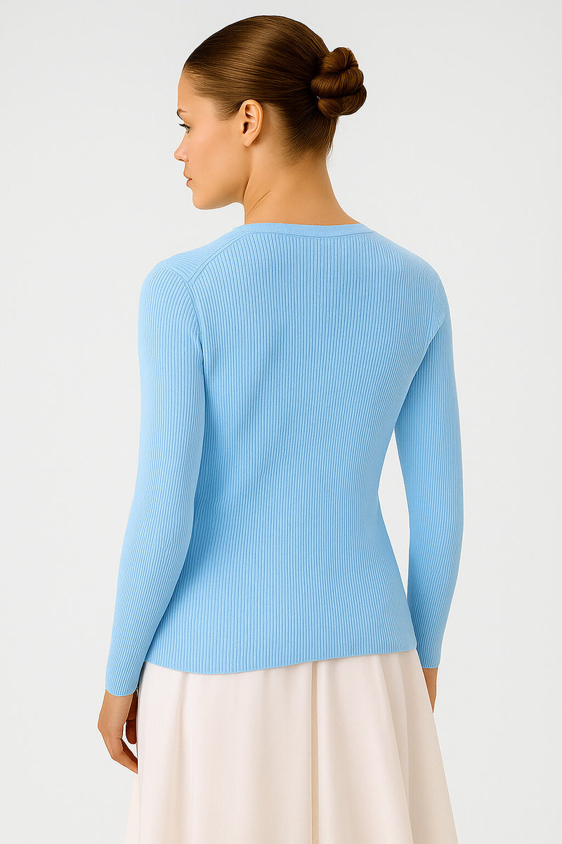 Baby Blue V-Neck Ribbed Fine Women's Cardigan