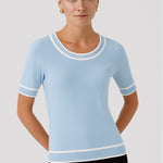 Baby Blue Round Neck Short Sleeve Women's Sweater