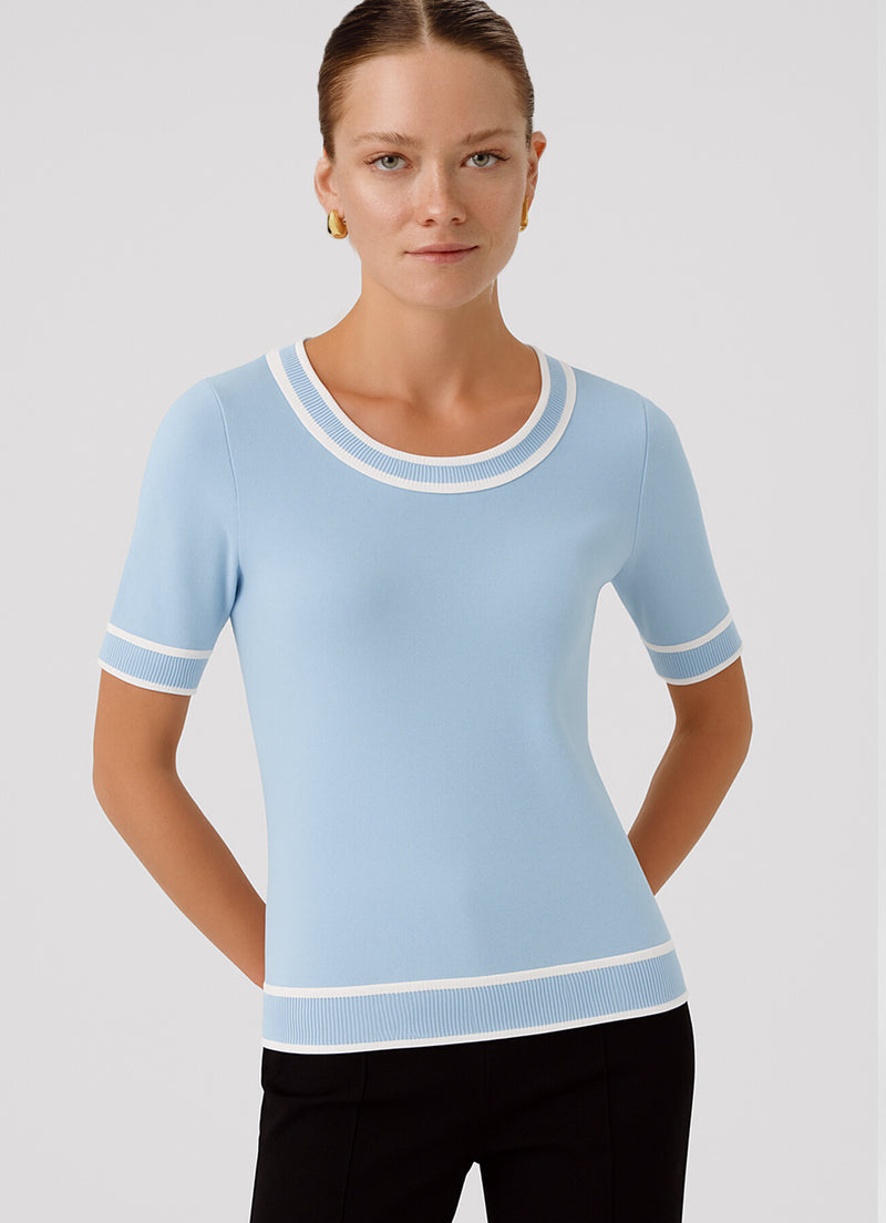 Baby Blue Round Neck Short Sleeve Women's Sweater