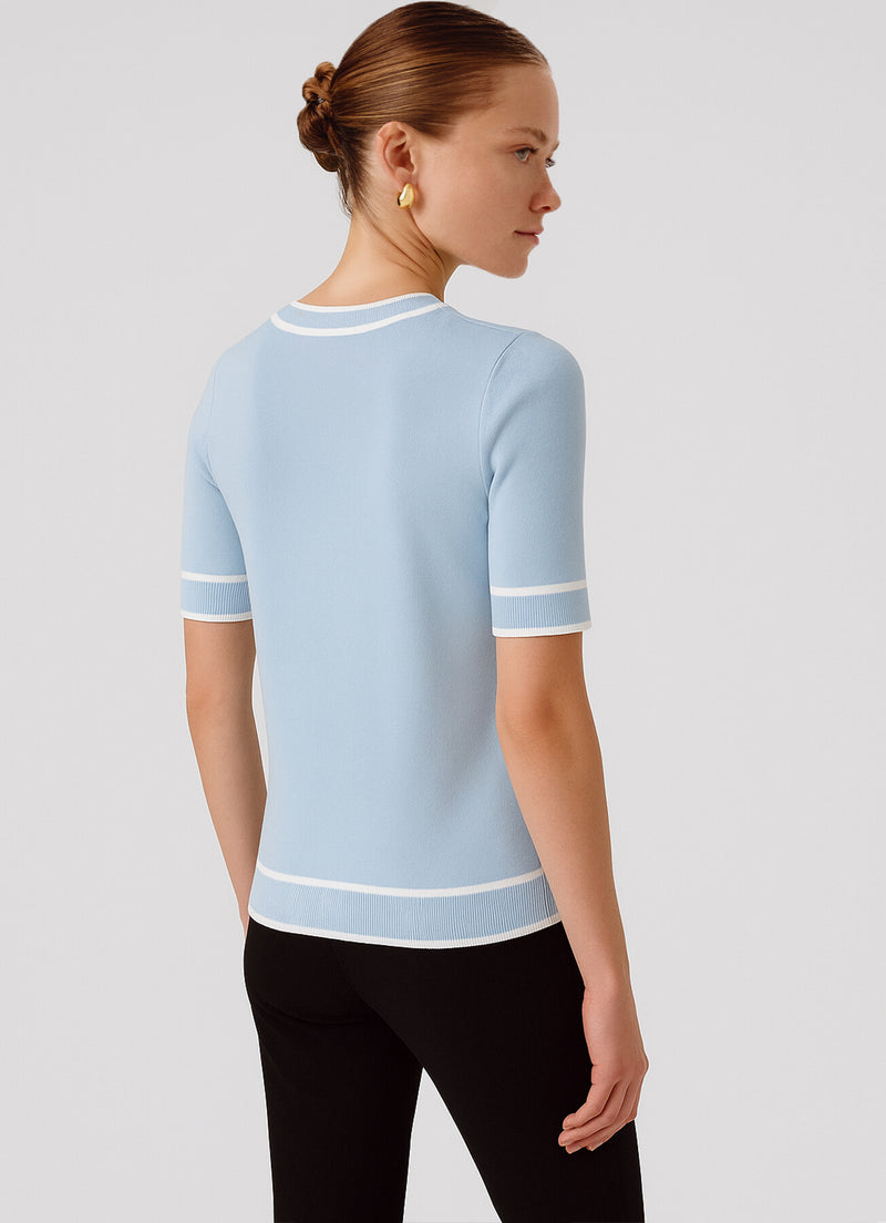 Baby Blue Round Neck Short Sleeve Women's Sweater