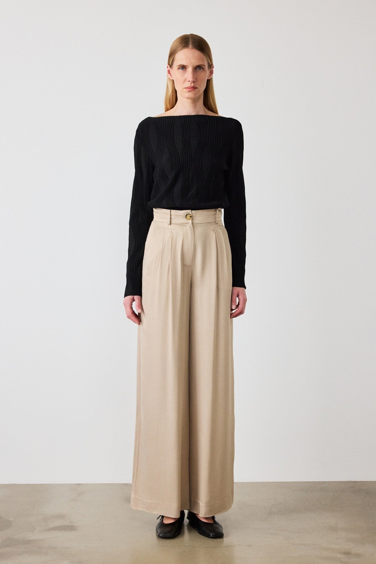 Beige Palazzo Wide Leg Women's Pants