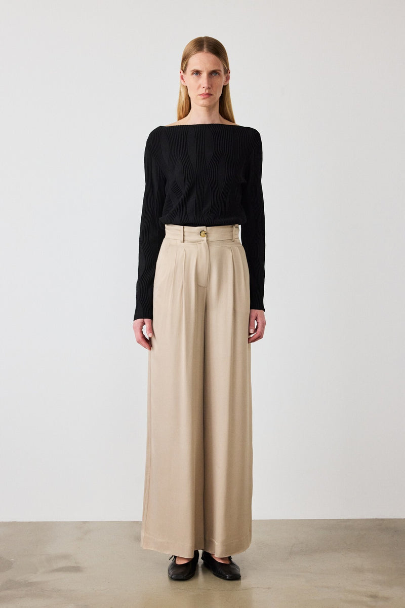 Beige Palazzo Wide Leg Women's Pants