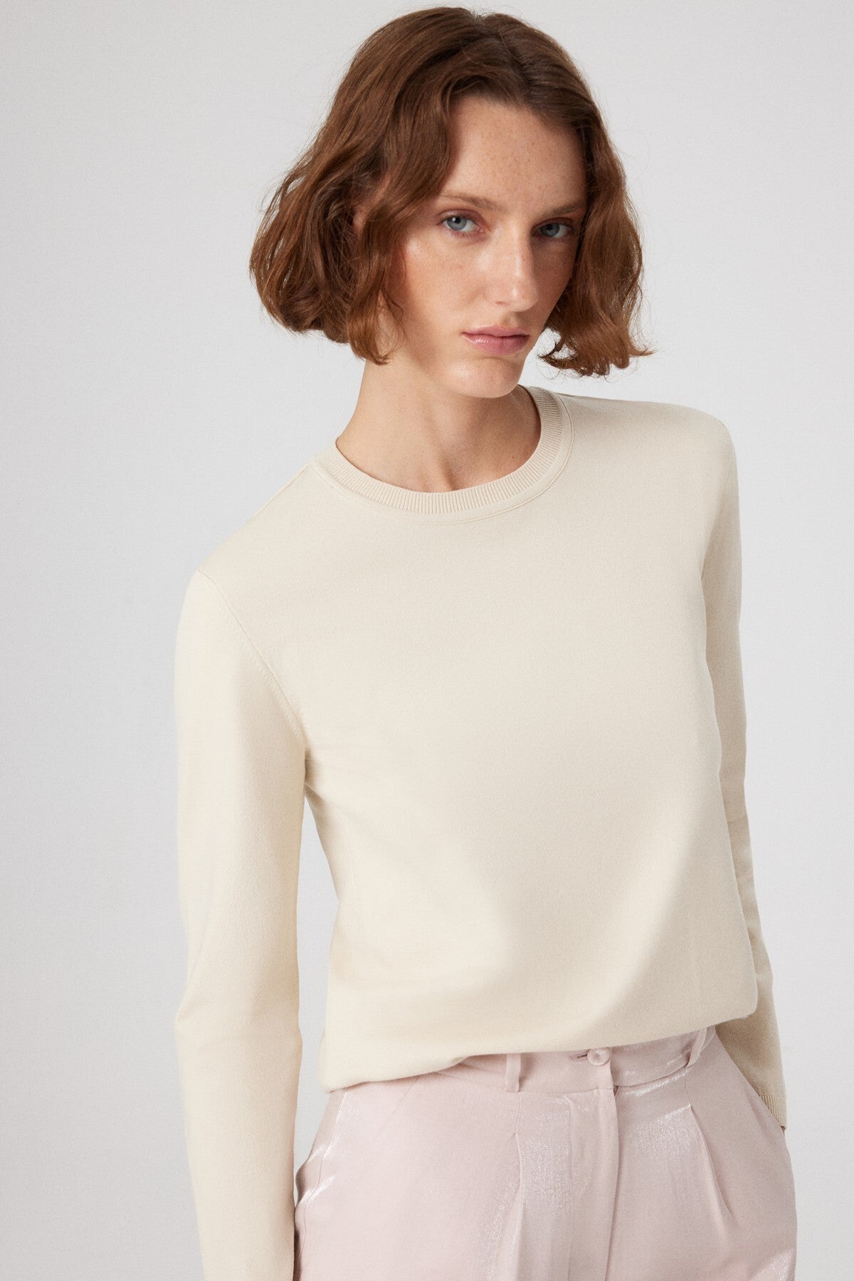 Beige Bicycle Neck Women's T-Shirt