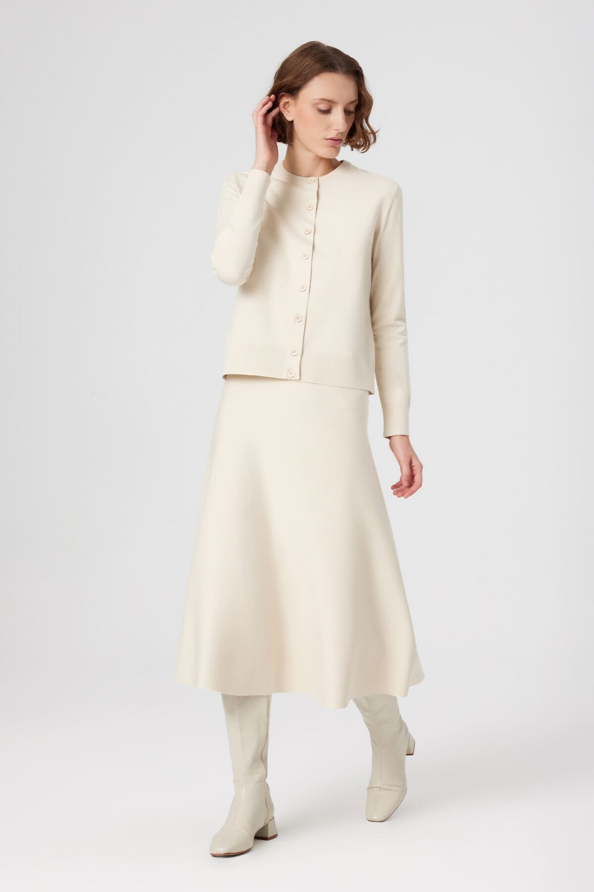 Beige Button-Detailed Women's Cardigan