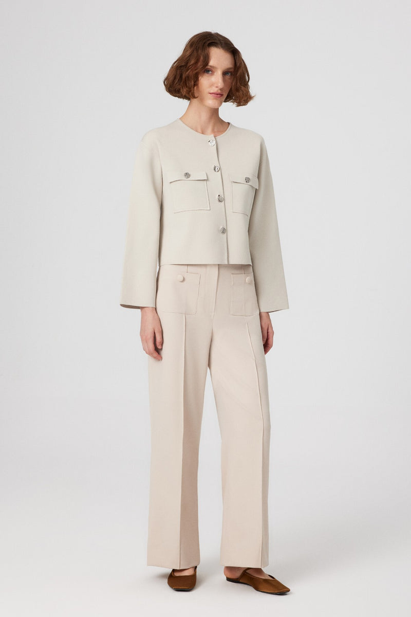 Beige Buttoned Pocket Detailed Short Women's Jacket