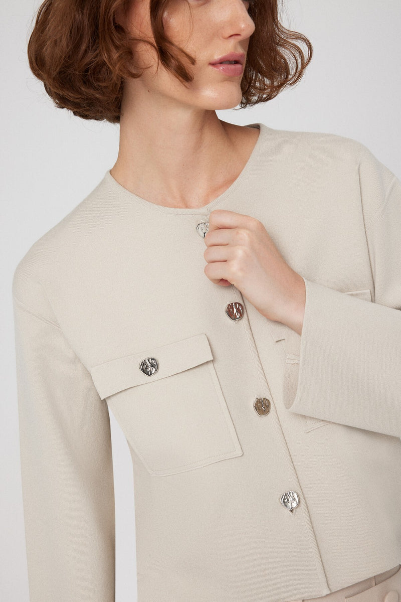 Beige Buttoned Pocket Detailed Short Women's Jacket