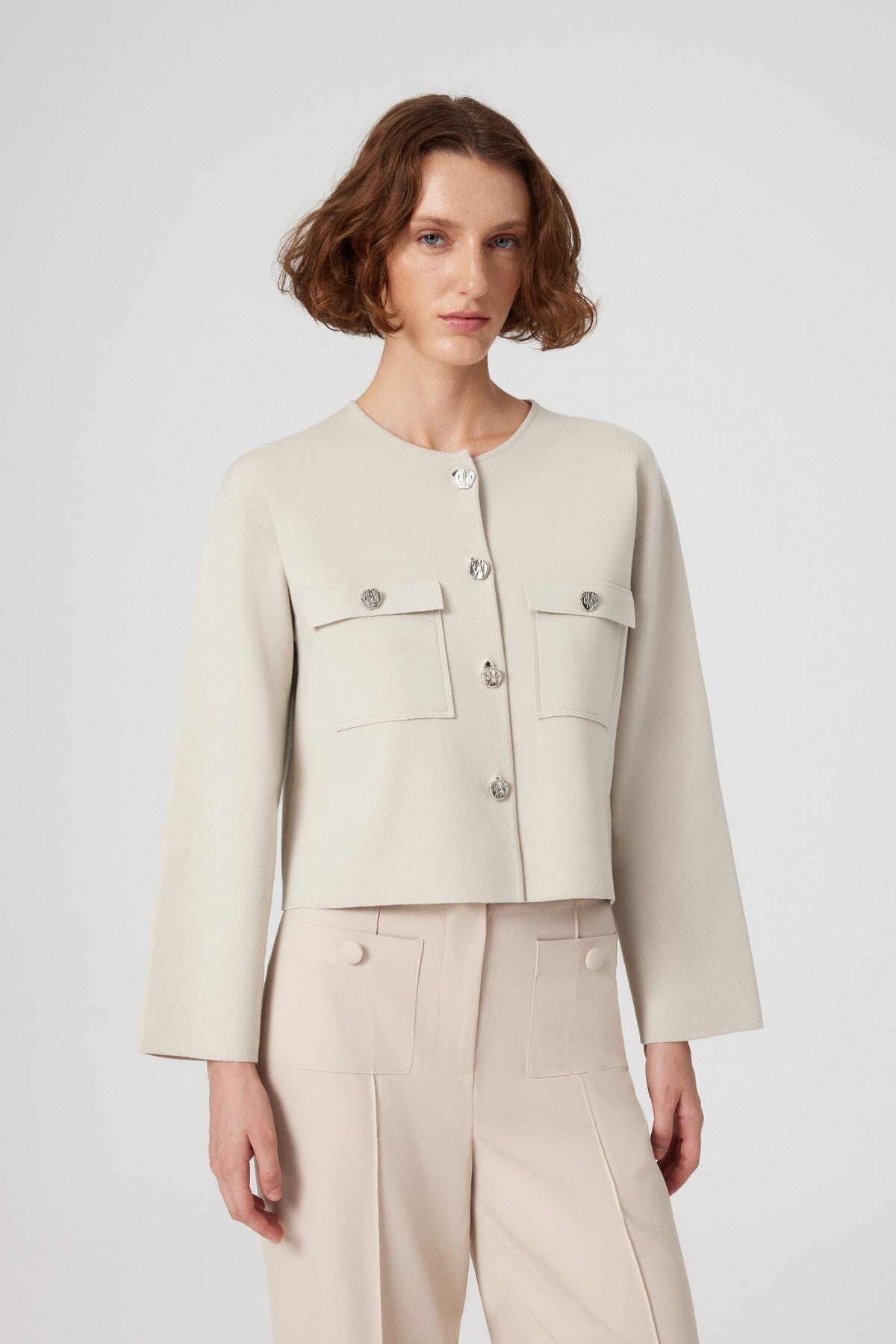 Beige Buttoned Pocket Detailed Short Women's Jacket