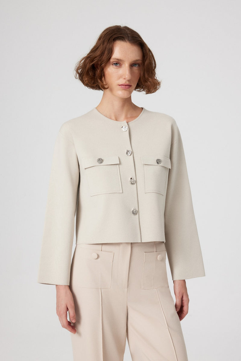 Beige Buttoned Pocket Detailed Short Women's Jacket